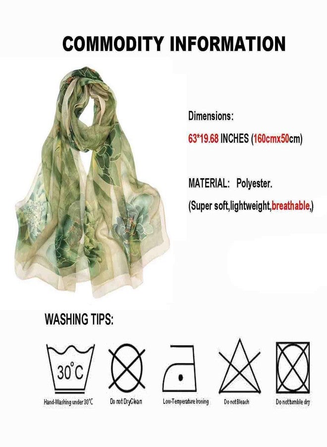 Acotavie Scarfs for Women Lightweight Scarves Fashion Print Floral Pattern Sheer Scarf Shawl Wraps (lotus olive green) - Image 5